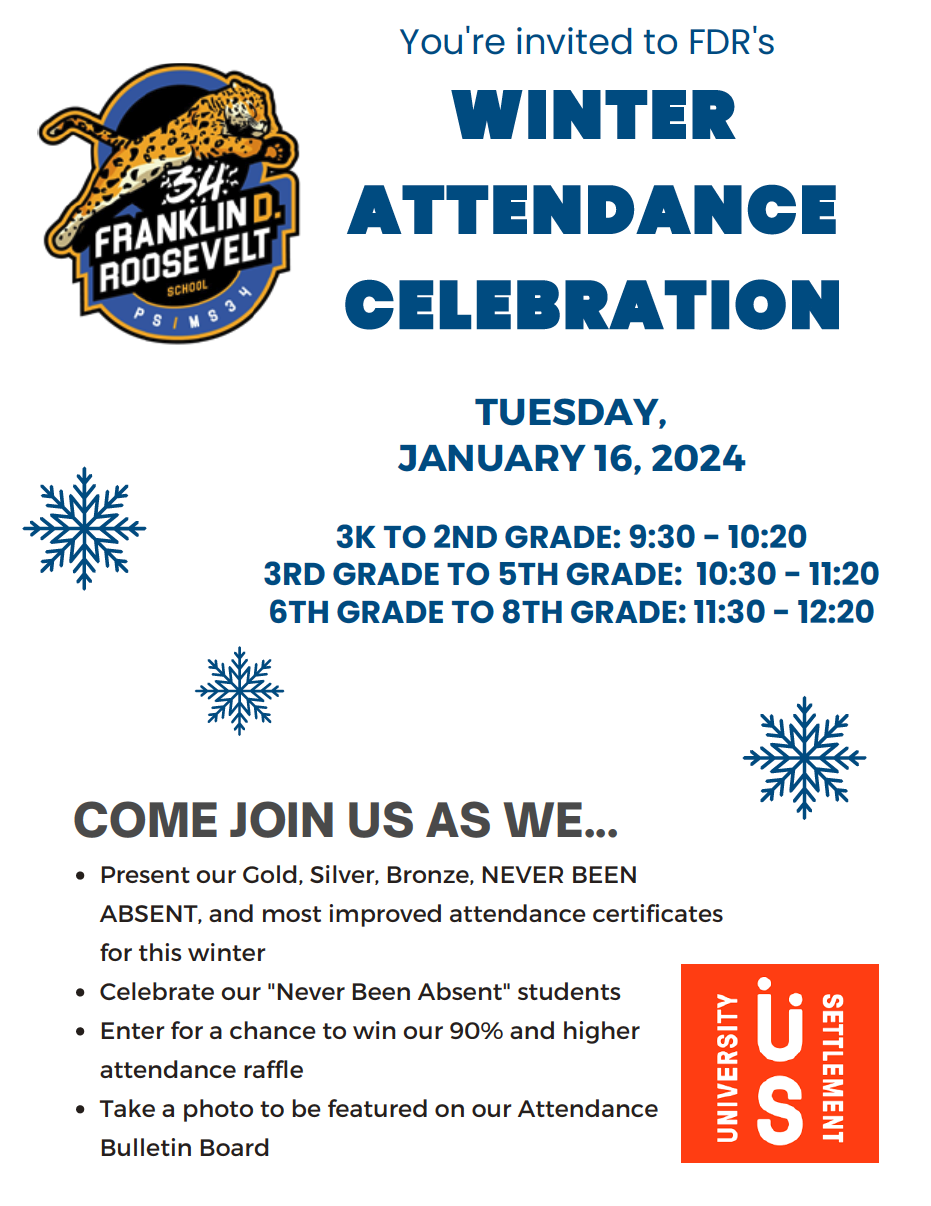 Winter Attendance Celebration Flyer – MS/PS 34